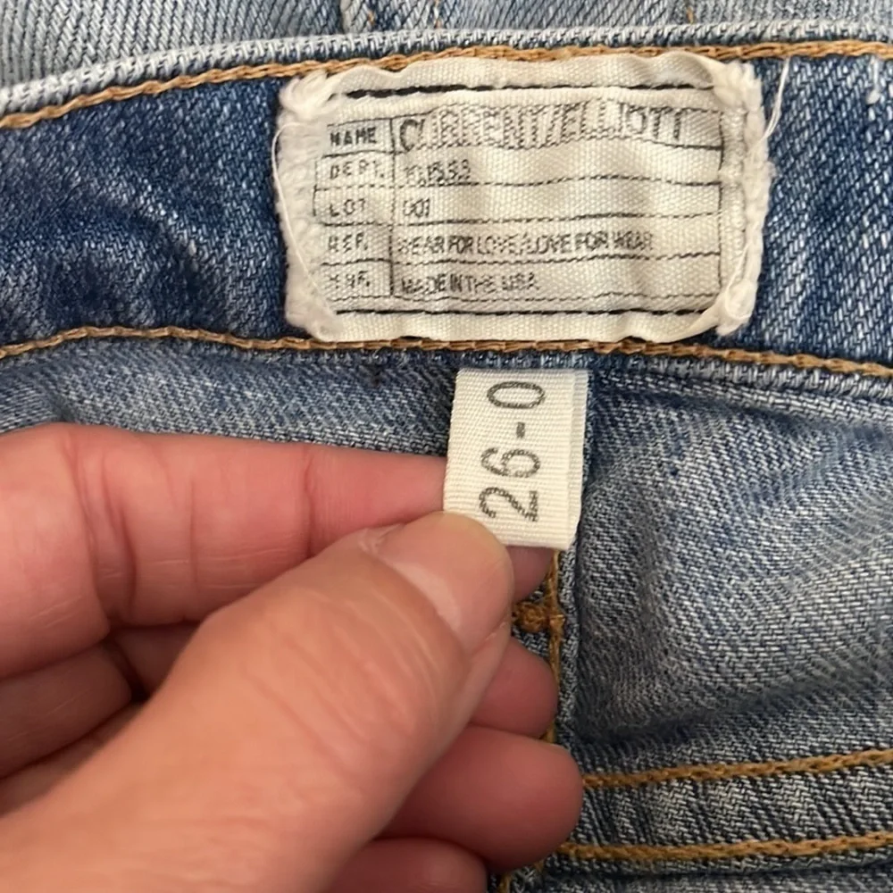 Current Elliott Distressed Knee Length Denim Pencil Skirt Size 26